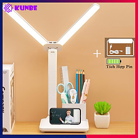 Mua Đèn LED Để Bàn Học  Bàn Làm Việc  Thiết Kế Sáng Tạo Với 2 Thanh Led Rời Kèm Khay Cắm Bút Tiện Dụng  Cảm Ứng Tích Điện Pin - Hàng Chính Hãng KUNBE