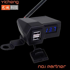 Sạc điện thoại xe máy 2 cổng kèm đồng hồ báo vôn ắc quy đa năng 2in1 loại tốt gắn các xe