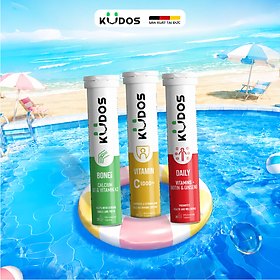 Combo 3 TPBVSK Viên sủi KUDOS VITAMIN C 1000MG + Viên Sủi KUDOS BONE + Viên Sủi KUDOS DAILY (20 viên/tuýp)
