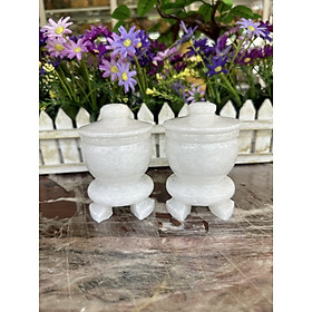 Mua Cặp hũ đựng muối  gạo thờ cúng đặt bàn thờ ông thần tài thổ địa đá cẩm thạch trắng