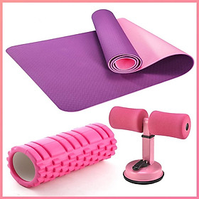 Hình ảnh Combo 3 sản phẩm tập Yoga :1 thảm Yoga 2 lớp 6mm (tặng kèm túi ) +1 ống lăn massage hình trụ 33cm x 14cm + 1 dụng cụ tập bụng hình chữ T