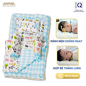 Bộ Nệm Sơ Sinh Khang Home BBS06 - 100% Cotton Thiên Nhiên - Giúp Bé Ngủ Thẳng Lưng Không Cong Vẹo Cột Sống