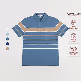 Áo Polo Nam VIỆT PHÁP Form Luxury - Thun 4 Chiều Sọc Có Túi , lịch lãm, sang trọng 2233