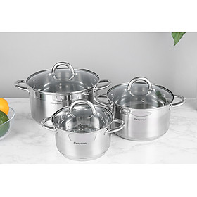 Mua Bộ 3 nồi inox 5 đáy nắp kính Kangaroo KG876 - Hàng chính hãng