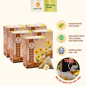 Combo 5 hộp Trà hoa cúc gạo lứt Quê Việt + tặng bộ ấm thủy tinh pha trà Quê Việt ( x 600gr/hộp)