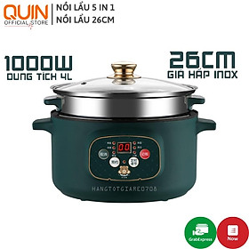 Mua Nồi Lẩu Điện Đa Năng 5 IN 1 CHỐNG DÍNH 1000W Thể tích 4L - Kèm giá hấp INOX  Thìa  Muỗng  Bát  Lót Nồi