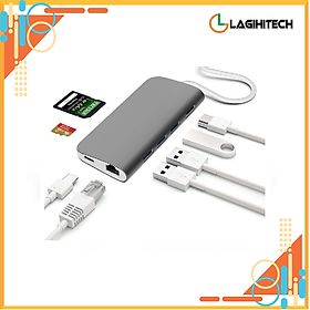Mua Bộ chuyển 8 in 1 USB C sang cổng HDMI / đầu đọc thẻ SD-TF / 3x USB 3.0 / đầu mạng RJ45 / Type C nguồn - Màu ngẫu nhiên