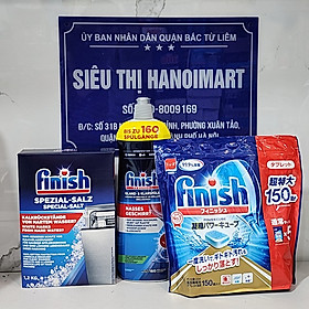 Combo Viên rửa bát Finish Nhật 150 viên + Muối Finish 1,2kg + Nước làm bóng Finish 400ml