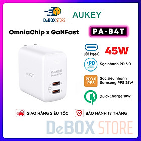 Mua Sạc siêu nhanh 2 cổng AUKEY PA-B4T Omnia ll Duo 65W GAN Hổ trợ công nghệ PD/PPS/QC 4.0 cho Laptop - Hàng Chính Hãng