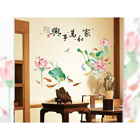 Decal trang trí tết-đàn cá dưới đầm sen