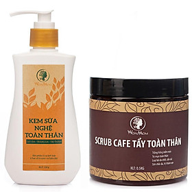 Bộ dưỡng trắng hồng da toàn thân Wonmom 1 kem sữa nghệ + 1 scrub cafe tẩy