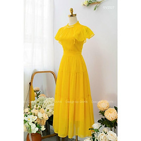 Đầm maxi voan 2 lớp cổ tròn đính cườm tay bèo xinh xắn