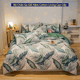 Bộ Chăn Ga Gối Nệm Đệm 5 Món Cotton Living ANNA NGUYÊN Cao Cấp Chuẩn Khách Sạn 5 Sao Chăn Drap Ra Ga Gối Nệm Trải Giường 5 Món Xuất Nhật Cao Cấp