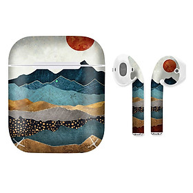Mua Miếng dán skin chống bẩn cho tai nghe AirPods in hình hoàng hôn hổ phách giả sơn mài - GSM180 (bản không dây 1 và 2)