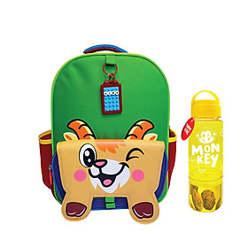 Combo Balo Sáng Tạo TOONYKIDS Cá Nhân Hóa và Bình Nước Dê Khỉ TN00423-003 [Tặng Kèm Sticker