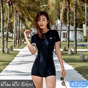 Bộ bơi nữ liền thân quần đùi, dáng một mảnh tay ngắn thể thao phối short trẻ trung năng động, form giấu bụng tôn dáng, chất thun bơi lạnh Hàn cao cấp | KT202