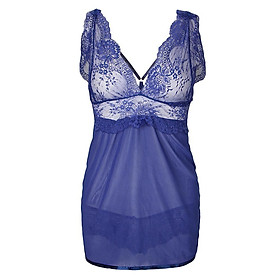 Women Babydoll Lingerie Lace Mesh Chemise V Neck Thong Nightwear Sleepwear Set - XL