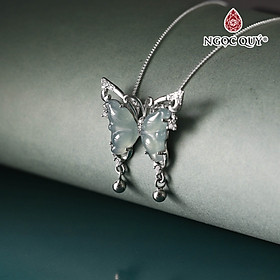 Dây chuyền hồ điệp phỉ thúy lam ngọc nếp băng type A bọc bạc - 21x24mm mệnh thủy mộc - Ngọc Qúy Gemstones