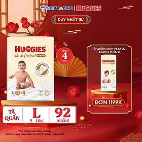 Tã quần Huggies Skin Perfect Mega Jumbo L88+4 miếng với 2 vùng thấm giảm kích ứng da