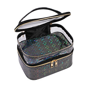 Portable Double Layer Cosmetic Bag Makeup Bag Toiletry Bag 21x16x18cm
