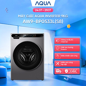 [SẮP RA MẮT 2026] Máy giặt cửa trước AQUA Inverter 9kg AW9-BP0533L(S8) - Bảo hành 2 năm - Freeship toàn quốc - Hàng chính hãng