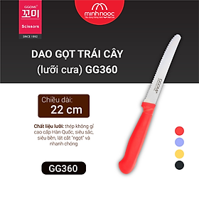 Mua Dao đa năng GGOMi Hàn Quốc GG360. Dùng để gọt trái cây  cắt bánh mỳ  phết bơ.   Lưỡi răng cưa. 4 màu lựa chọn