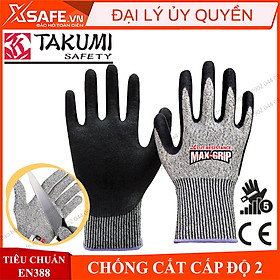 Găng tay chống cắt Takumi SG-660 cấp độ 2 - bao tay chống cắt độ khéo léo cao phủ Pu chống dầu, tăng độ bám