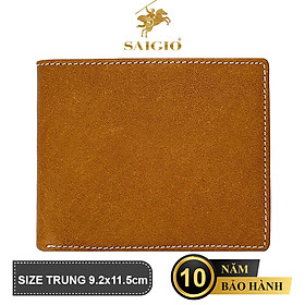 Ví Nam Cao Cấp SÁP WAXED, Da Bò Siêu Bền Bỉ, Size Trung, Thiết Kế Đơn Giản, Dáng Ngang - Gập 2, Đựng Tiền và Thẻ ATM Tiện Dụng – Hàng Chính Hãng SAIGIO