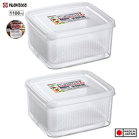 Bộ hộp thực phẩm 2 lớp bảo quản tủ lạnh, dùng được trong lò vi sóng Nakaya 1.1L - Hàng nội địa Nhật Bản (#Made in Japan)