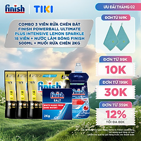 Combo 3 Viên rửa chén Finish Ultimate 18 viên + Nước làm bóng 500ml + Muối rửa chén 2kg