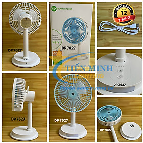 Quạt Sạc CAO CẤP DP-7627, sạc USB, 3 chế độ quạt có đèn, cao 38cm, siêu mát, dung lượng pin 4000Mah