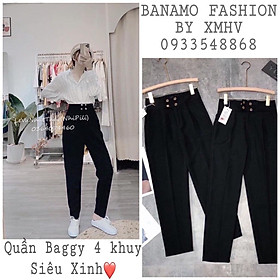 Quần baggy 4 khuy bấm cạp cao siêu xinh thời trang Banamo Fashion 8331