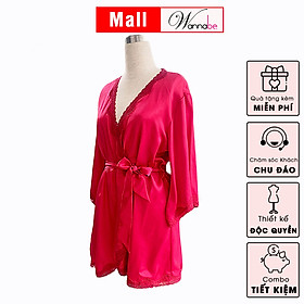 Hình ảnh Áo choàng ngủ lụa nữ WANNABE KI605 áo khoát kimono viền ren điệu đà tùng váy xòe tạo cảm giác nhẹ nhàng cho người mặc