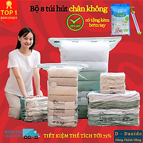 Combo 8 túi hút chân không cao cấp đựng quần áo, chăn màn, gối mềm nhiều cỡ - Chính hãng D Danido - Loại TK1 gồm 3 túi (50x70cm) + 3 túi (60x80cm) + 2 túi (80x110cm)