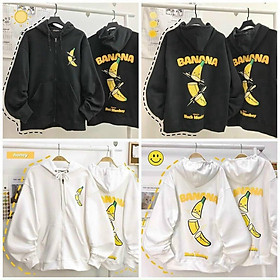 ÁO HOODIE NAM NỮ VẢI NỈ POLY DÀY MỊN CHÉM QUẢ CHUỐI CÓ KHÓA KÉO Áo Khoác Nỉ Hoodie Zip Trắng Đen Nam Nữ Unisex-Jins Store