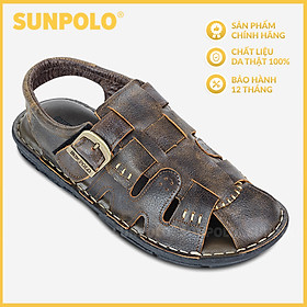 Giày Sandal Nam Da Bò Bít Mũi Cao Cấp SUNPOLO SDA011 (Nâu, Đen)