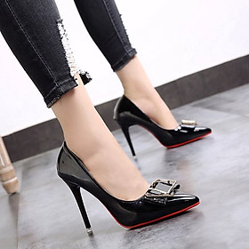 Giày Cao Gót Nữ Mũi Nhọn Bằng Da Bóng 10cm