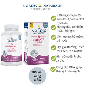 Nordic Naturals Prenatal DHA 180 viên nang mềm, Axit béo Omega + Vitamin D 400 IU, Hỗ trợ thai kì và thai nhi phát triển - Hàng Chính Hãng