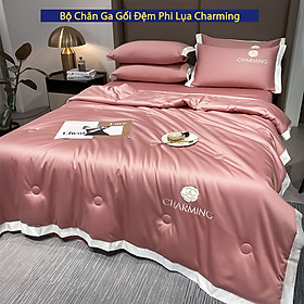 Bộ Chăn Ga Gối Đệm Phi Lụa Charming Drap Giường Phi Lụa Cao Cấp Bo Chun