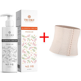 Bộ sản phẩm tan mỡ bụng quế gừng Truesky Premium chính hãng gồm 1 kem tan mỡ bụng quế gừng 200ml & 1 đai nịch bụng tan mỡ quấn nóng cao cấp