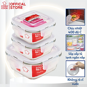 Mua Bộ 3 hộp thủy tinh hình vuông trữ thực phẩm chịu nhiệt 1 hộp 800ml 2 hộp 530ml COBA COOK-CCS8S53