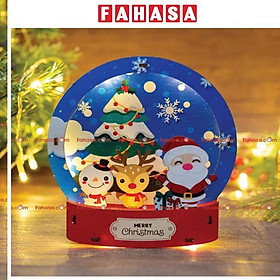 Đèn Gỗ Trang Trí Giáng Sinh - Bách Mộc - Quả Cầu Tuyết Màu Xanh