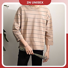 Áo thun tay dài form rộng unisex - áo sweater sọc lost xẻ tà