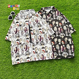 Áo Sơ Mi Hoạ Tiết Tay Lỡ Dáng Rộng, Sơ Mi Tay Lửng Unisex - MM