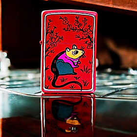 Bật lửa Zippo Year of the Rat - Phiên Bản 12 Con Giáp (Tuổi Tý) Thiết Kế Việt Nam, Sơn Tĩnh Điện Đỏ May Mắn Chính Hãng