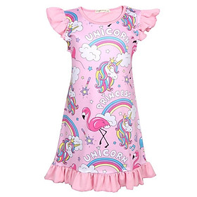 Đồ Ngủ Trẻ Em Cô Gái Unicorn Dresses Bay Tay Áo Cầu Vồng Unicorn Dress Cho Trẻ Em Cô Gái 3-10 Năm
