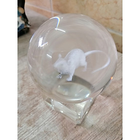 Mua Quả cầu pha lê khắc con chuột 3D sang trọng kèm đế pha lê