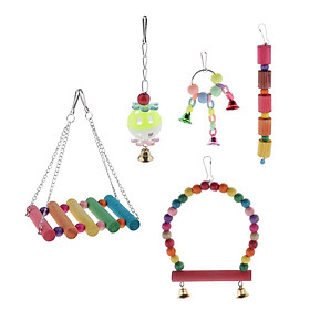 5Pcs Bird Swing Bite Standing Chewing Toy Set Hanging Parrot Wooden Toy