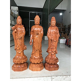 Mua Tượng phật tây phương tam thánh bằng gỗ hương đá liền khối kt cao 60×20×20cm