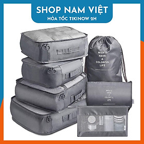 Bộ 7 Túi Đựng Đồ Du Lịch Phân Loại Hành Lý Ngăn Nắp Dành Cho Vali - xám